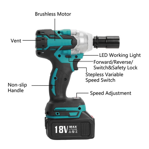 HeVirgo Cordless Electric Impact Wrench 18V With Brushless Motor And 520Nm High Torque For Automotive Repairs Includes 13000 Mah Battery Six Sockets Easy To Use Portable Power Tool Shipped From USA Direct