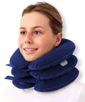 One Click Neck Traction Device With Built In Motor And Battery For Instant Home Pain Relief, Automatic Air Stretcher Brace and Support, blue color.