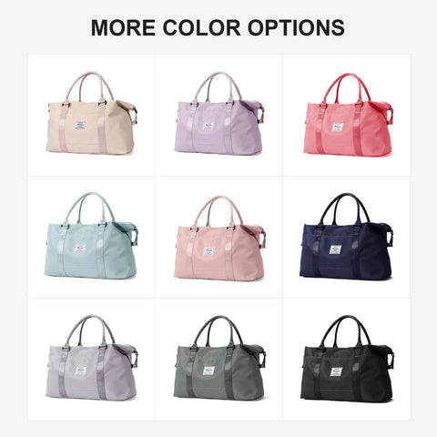 More color options of large duffle bag for women with six interior pockets and two exterior compartments