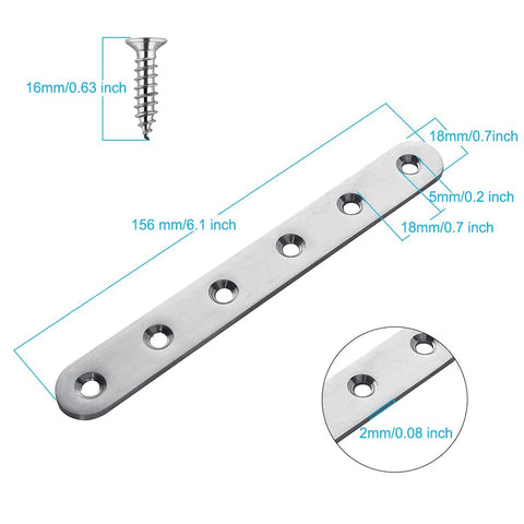 Stainless Steel Straight Brace Set For Home Improvement, Four Pieces 156 By 18 Mm Flat Brackets With 24 Included Screws shown