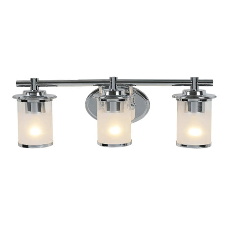 Essence 3 Light Bathroom Vanity Light Fixture In Chrome With Sand Clear Glass Shades Damp Location Rated Steel