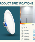 Six Inch Slim LED Recessed Ceiling Light With Junction Box Dimmable Downlight With Baffle Trim 5000K Daylight 15W 1200LM