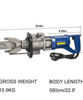 Heavy Duty Electric Rebar Bender Hydraulic Bending Machine With Positioning Bolt 0-130 Degree Angle Fast 5 Second Cycle For Steel Rope Up To 16Mm 4 Inch Diameter, showing size and features.