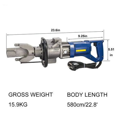 Heavy Duty Electric Rebar Bender Hydraulic Bending Machine With Positioning Bolt 0-130 Degree Angle Fast 5 Second Cycle For Steel Rope Up To 16Mm 4 Inch Diameter, showing size and features.