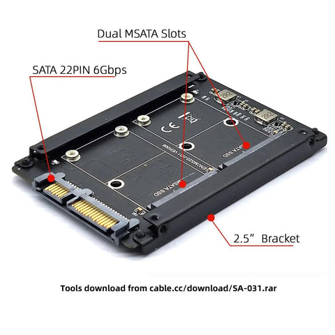 Super Slick Dual M.2 Msata Mini Sata Ssd To 2.5 Inch Sata Hdd Hybrid Enclosure Housing with dual slots and 2.5 inch bracket