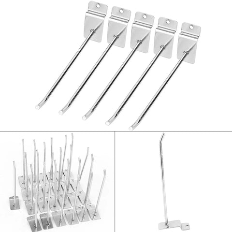 15cm Wall Panel Hooks Set Of 25 Heavy Duty Chrome Slat Wall Hooks for shop displays, showcasing welded construction and 30° angle.