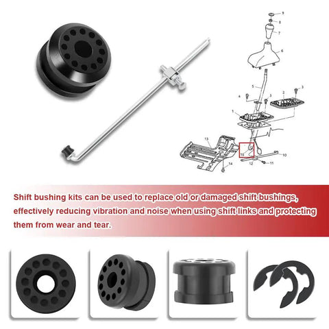 Transfer Case Shift Linkage Bushings 2 Pack Kit With E Clips For Dodge Ram 1500 2500 3500 Built Tough Rubber Grommet Replacement, black rubber bushing and e clips for shift linkage