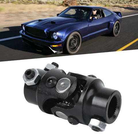 Heavy Duty 3/4 Inch Double D Steering Shaft U Joint Kit Featuring 36 Spline Weld On Ends, black with bolts for pickup truck steering.