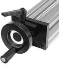 Close-up of handwheel control on Manual Sliding Table With 150mm Stroke Linear Rail Guide Precision Positioning Stage Dual Optical Axis