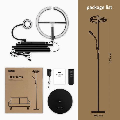 Split Floor Lamp With Reading Light Rotatable Dual Heads LED Standing Lamp Stepless Dimming 3000K-6000K Color Temperature Touch Or Remote Control Great For Living Room Bedroom Office Black