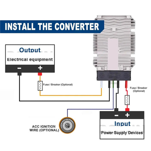 Wiring diagram for Heavy Duty Dc Dc Converter Step Down 18 To 90 Volt To 12 Volt 40 Amps Voltage Regulator installation.
