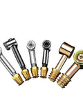 Twenty Piece Set Of Knockout Gold Cam Lock Fittings For Furniture Assembly Rust Proof Heavy Duty Hardware Fasteners No Sweat Install Wardrobe Screws Tight Woodworking Connectors, various cam locks with gold bases.