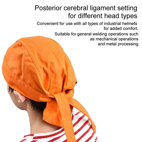 Side view of orange Welding Cap Dope Flame Retardant Welders Hat Washable Fire Resistant Head Protection Gear For Work Safety