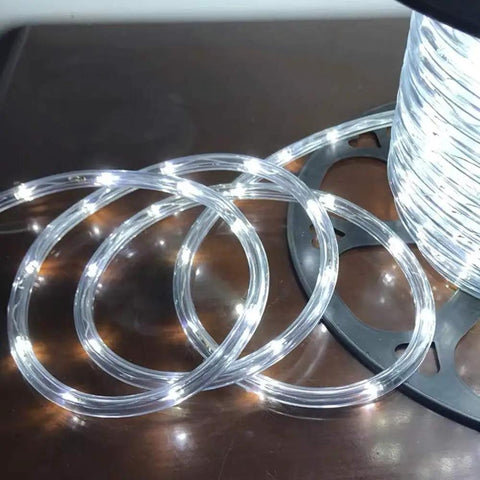Close-up of 100ft 720 LED Rope Lights Low Voltage 24V Waterproof for Indoor Outdoor Lit Mood Lighting on spool.