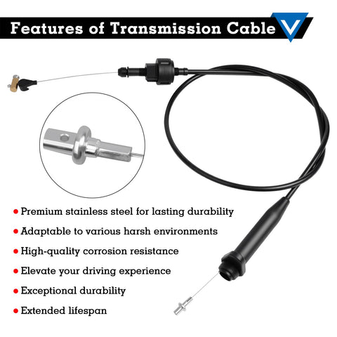 Detent Kickdown Transmission Cable For 1978 To 1992 700R4 2004R And 4L60 Transmissions Replacement TV Detent Cable No Fuss Easy Install Durable Steel Core Replaces Common OE Part Numbers, stainless steel cable close-up