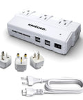 Must Have Universal Travel Adapter And 200 Watt Step Down Transformer With 4 USB Ports And 3 AC Outlets, Worldwide Power Converter 90-265V To 110V, All In One International Power Adaptor For USA EU UK AUS with detachable plugs and power cable