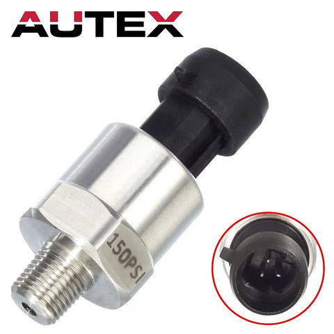 0-150 Psi Pressure Transducer Sensor 1/8 Inch NPT Stainless Steel 316 with connector harness, front view