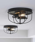 Two Light Flush Mount Ceiling Light From Medal Collection Coastal Blue Finish Transitional Industrial Style Close To Ceiling Fixture Damp Rated 14.5 Inches Wide 7.88 Inches High Dope Modern Home Lighting installed on ceiling.