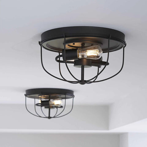 Two Light Flush Mount Ceiling Light From Medal Collection Coastal Blue Finish Transitional Industrial Style Close To Ceiling Fixture Damp Rated 14.5 Inches Wide 7.88 Inches High Dope Modern Home Lighting installed on ceiling.