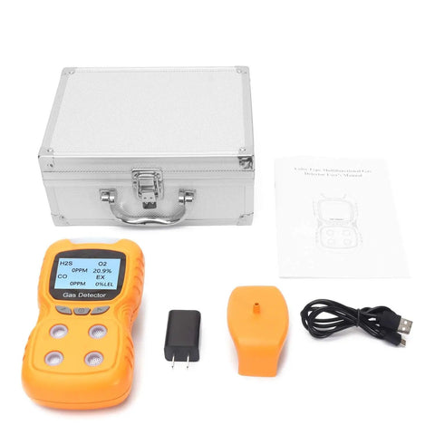 Four In One Portable Gas Detector With Clip Go To Gear Rechargeable Handheld Gas Monitor and accessories kit