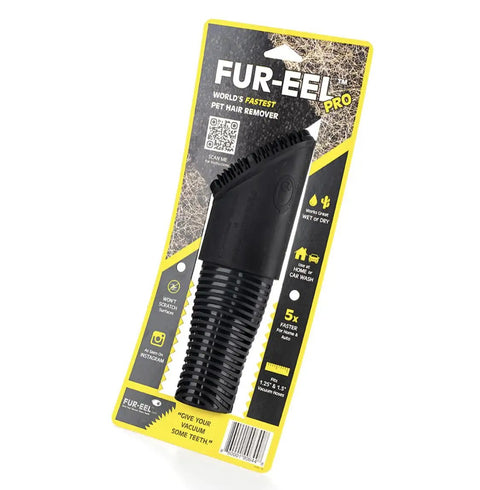Fur Remover Pro II Two Point Zero With Fang Adapter for Dogs and Cats Vacuum Hair Attachment in package, silicone tips visible.
