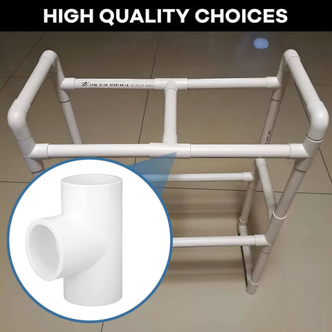 Sixteen Pack 1 Inch Tee PVC Fittings 3 Way Furniture Grade Pipe Elbow Connectors For DIY PVC Shelving Greenhouse Projects Durable Premium PVC Material For Low Temperature Impact UV Resistance as part of PVC shelf structure