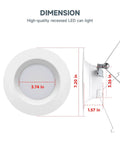 5 Or 6 Inch Led Recessed Downlight With Smooth Dimmable Ceiling Can Light dimensions illustration, showing 3.74in diameter and 7.20in depth.