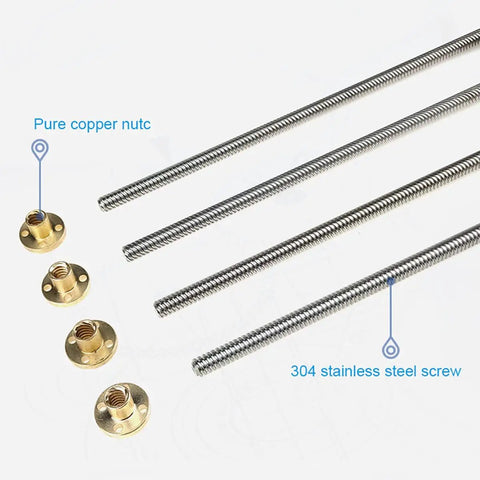 8mm Diameter T8 Trapezoidal Lead Screw For 3D Printers Stainless Steel Easy Install 2mm Pitch Or 10mm Lead Options Durable High Precision Linear Motion Component For DIY CNC And Stepper Driven Machines with brass nuts