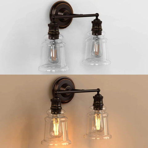 Oil Rubbed Bronze Two Light Vanity Light Fixtures With Clear Cylinder Glass Shades Over Mirror Modern Dual Mount For Bathroom Brighten Every Corner With Sleek Home Decor