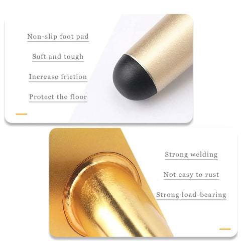 Rock Solid Gold Metal Furniture Legs Set of Four With Slanted Oblique Style 9.8 Inch Height Replacement Feet showing non-slip foot pad and strong base.