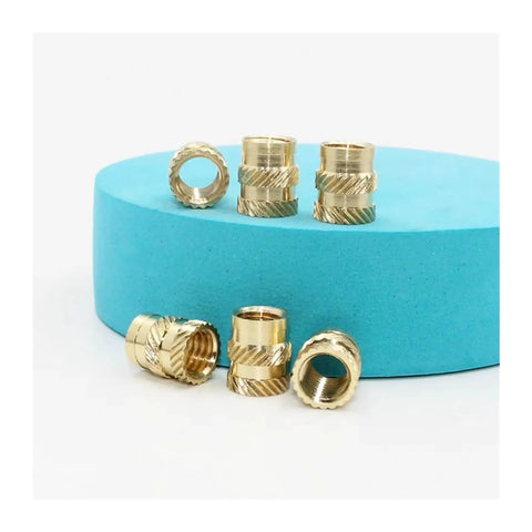 Pro Grade Brass Heat Insert Nut Kit For 3D Printing M2 M3 M4 Knurled Exterior For Stable Embedding With Stainless Steel Bolts Internal Thread Reinforcement All In One Plastic Part Assembly Kit, brass inserts on blue block