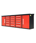 Heavy Duty 10 Ft Workbench With 15 Locking Drawers Stainless Steel Top Galvanized Steel Frame Powder Coated Finish Built Like A Tank For Your Garage Shop No Fuss Storage Setup Ready For Any Heavy Load In Classic Red, featuring 15 locking drawers.