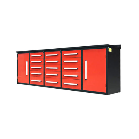Heavy Duty 10 Ft Workbench With 15 Locking Drawers Stainless Steel Top Galvanized Steel Frame Powder Coated Finish Built Like A Tank For Your Garage Shop No Fuss Storage Setup Ready For Any Heavy Load In Classic Red, featuring 15 locking drawers.