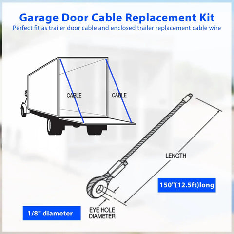 Diagram of 150 Inch Enclosed Cargo Trailer Ramp Door Cable Kit CAB1 8CB150 Replacement Cable with measurements