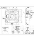 Technical drawing of two pack pillow block bearing set with 1.5 inch bore self aligning chrome steel 52100 square flange