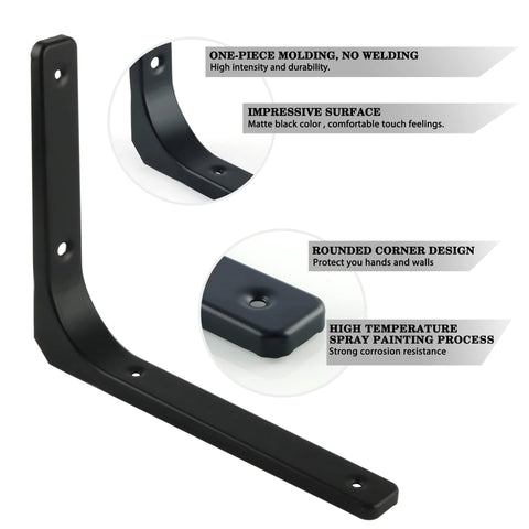 4 Pack Iron Wall Shelf Brackets 4 x 4 Inch Heavy Duty Shelf Support And Joint Angle Brackets Matte Black close-up features view