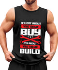 Mens Premium Cotton Muscle Tee Featuring Vintage Race Car And Moto Mechanic Graphics Lightweight Breathable Sleeveless Summer Gym Tank Top Straight Up Dope Fit worn by man with flexed arms.