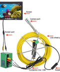 Built Tough No Sweat Wifi Inspection Camera With 7 Inch Lcd Screen showing camera setup, monitor, and yellow cable for inspections.