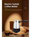 Electric 600ml Do It All Coffee Pot With Stainless Steel Kettle And Ergonomic Handle For Home Use displayed on a brown table