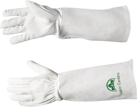 Long Goatskin Leather Gardening Gloves For Women And Men, Thorn Resistant Gauntlet For Rose Pruning, Forearm Protection, 2XL Natural