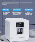 Plug And Play Portable Countertop Dishwasher Automatic Smart Wash System With Built In Storage And Disinfection Mode No Install Headaches Compact Size Perfect For Small Spaces Total Cleaning Breeze on a kitchen countertop.
