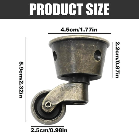4 Pack Old School Vintage Zinc Alloy Swivel Cup Casters For Furniture Antique Green Bronze Wheels 1-3/4 Inch OD dimensions view