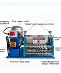 Rock Solid Portable Electric Wire Stripper Machine Effortless Cable Stripping Tool With Heavy Duty Aluminum Frame Smooth Operation For Copper Recycling And Home Workshop Jobs 1 5 To 38 Mm features an aluminum alloy base, control switch, and pure copper motor.