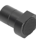 Close-up of a black piece from the 8 Piece Aluminum Bench Dogs Set for Woodworking, three quarters inch size with non-slip surface.