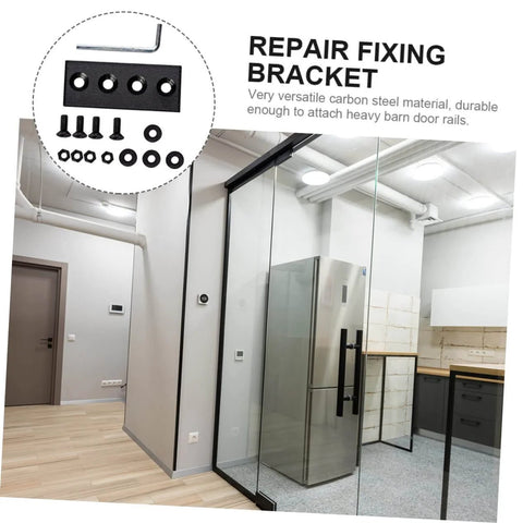 Barn Door Track Mending Plates Set For Easy Fixes shown with carbon steel brackets in a modern room installation