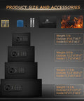 Must Have Fire Resistant Safe Box With Fireproof Waterproof Bag Sensor Light And Emergency External Power 0.55 Cubic Feet Digital Security Safe product size and accessories