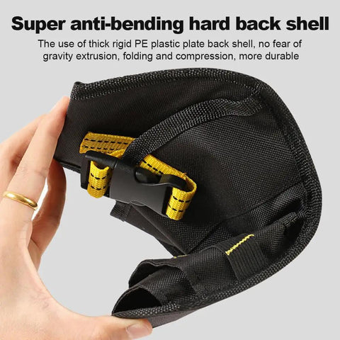 Adjustable Belt Drill Holster With Heavy Duty Design Quick Access Impact Driver Carrier shown with anti-bending hard back shell