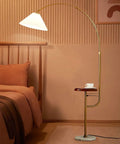 Floor Lamp With Integrated Table Tray And Dual USB Ports Long Arm Reading Light For Bedroom Living Room Or Office Gold Finish