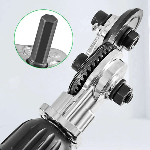 High-Power Drill Nibbler For Sheet Metal Cutting, titanium nibbler head close-up showing drill attachment feature