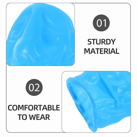 One Hundred Piece Bundle Of Blue Antistatic Finger Sleeves Breathable Nitrile Digit Protectors For Cleanroom Electronics, showing comfortable fit and sturdy material.